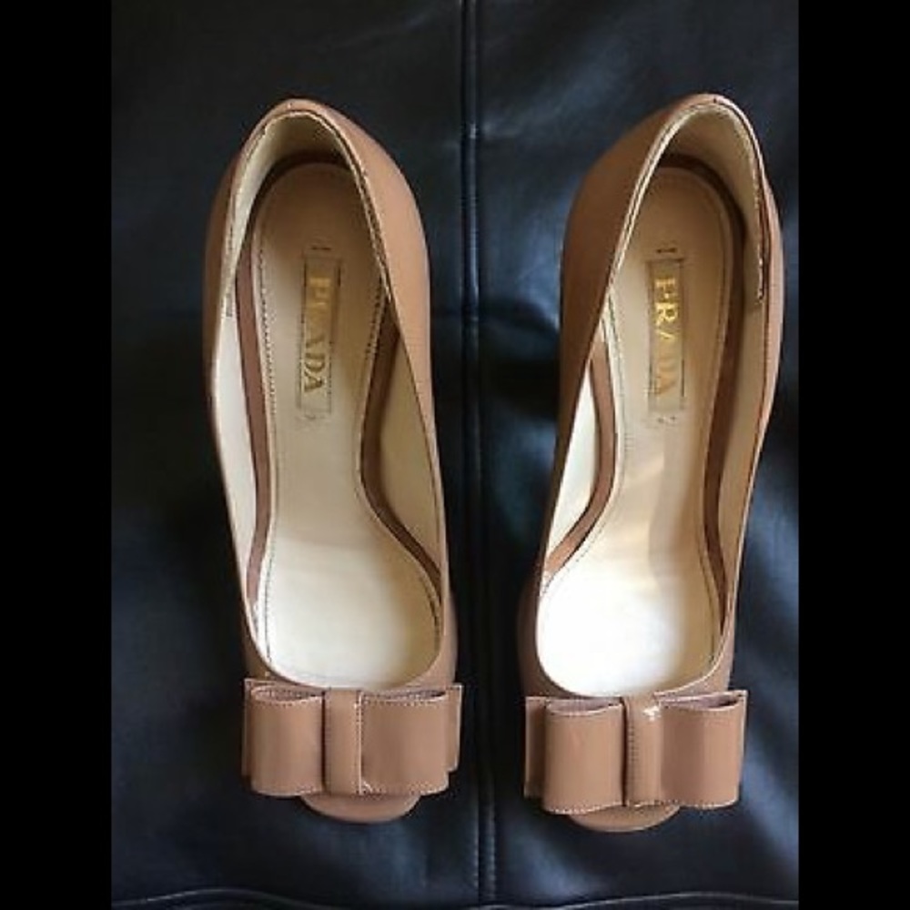 Prada Platform Pumps Heels Bows Patent Nude Box 9 - Picture 3 of 8